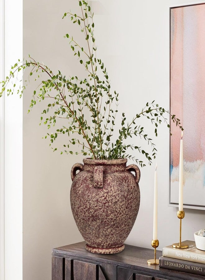 Arborus Rustic Ceramic Vase with Handles - Antique-Style Red Farmhouse Pottery Decorative Urn for Table Centerpiece, Mantel, Shelf, or Entryway Home Décor - Image 5